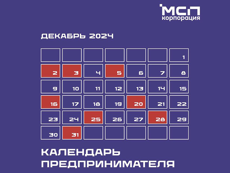 Календарь предпринимателя на декабрь 2024 года.