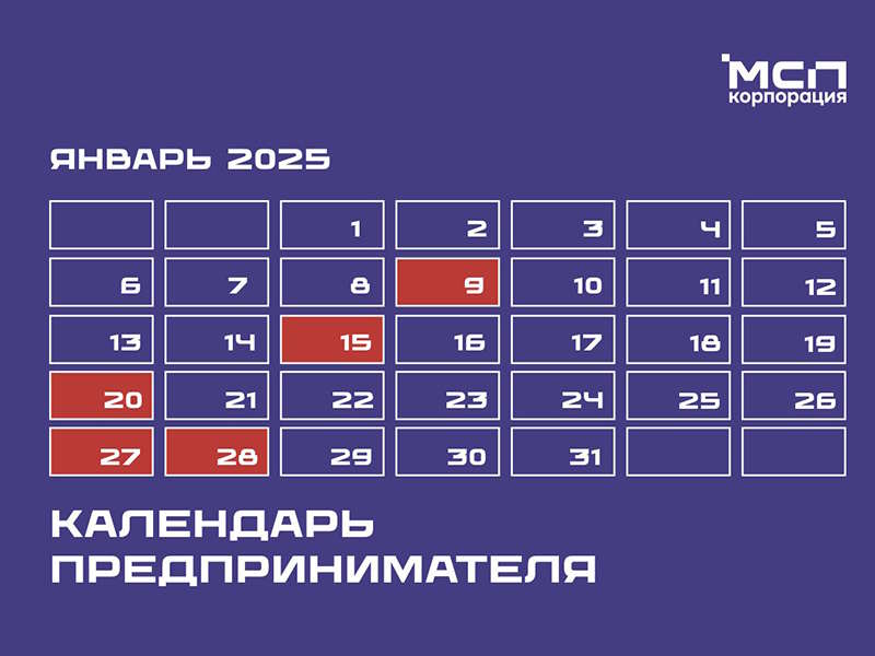 Календарь предпринимателя на январь 2025 года.