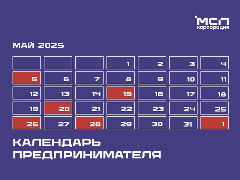 Календарь предпринимателя на май 2025 года.